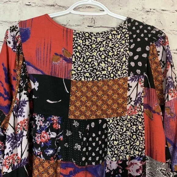 Sold - Anthropologie Dress One September Arcata Boho Patchwork Rayon - Picture 9 of 12